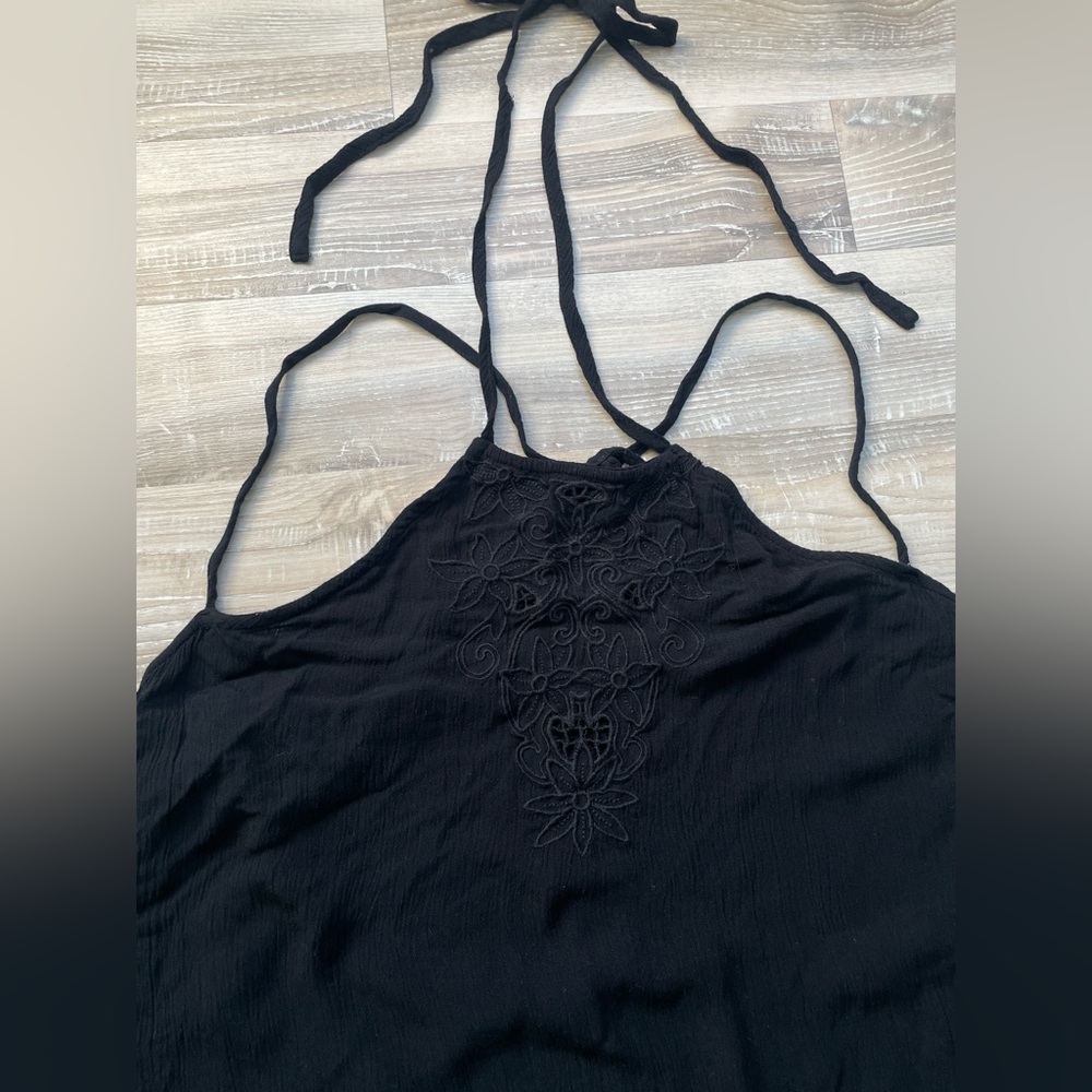Free People Halter Mini Dress Size Small Solid Embroidered Rayon Relaxed - Picture 5 of 7